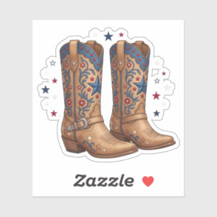 Sticker Bottes de cowgirl patriotiques étoiles fête nation