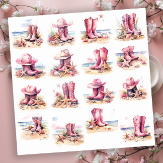 Sticker Bottes de cowgirl roses sur la plage