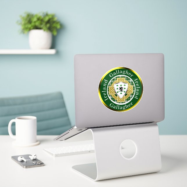 Sticker Bouclier Gallagher & Croix Celtique Personnalisé (Ordinateur portable sur le bureau)