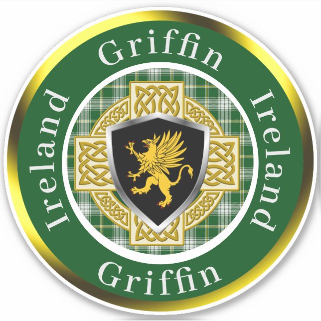 Sticker Bouclier Griffin & Croix Celtique Personnalisé (Devant)