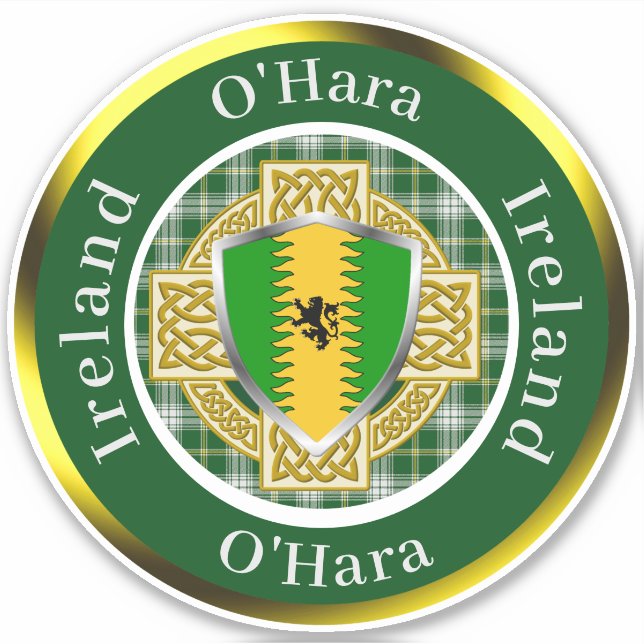 Sticker Bouclier irlandais O'Hara/Croix celte personnalisé (Devant)