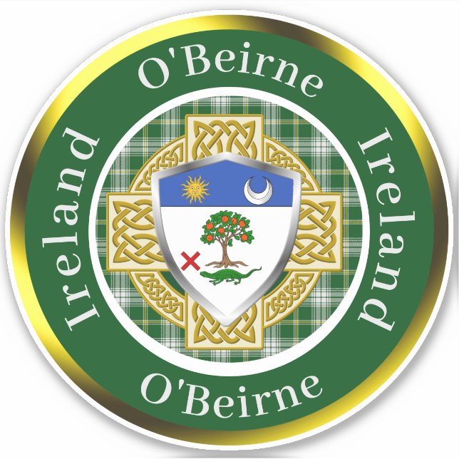 Sticker Bouclier O'Beirne & Croix celtique Personnalisé (Devant)