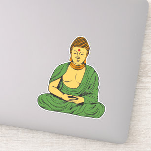 Sticker Bouddha calme moine bouddhiste en robes vertes