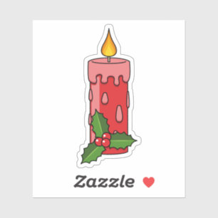 Sticker Bougie de Pilier Rouge de Noël avec Holly