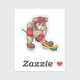 Sticker Bouledogue au hockey sur glace avec bâton de hocke