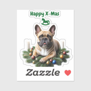 Sticker Bouledogue français French Bulldog  Noël