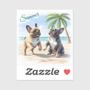 Sticker Bouledogues français plage Bouledogue français