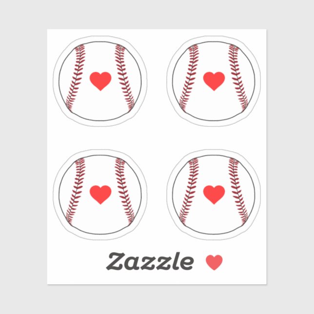 Sticker Boules de baseball avec pack de coeur rouge (Feuille)