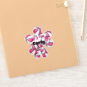 Sticker boules de basket blanches roses avec nom du joueur