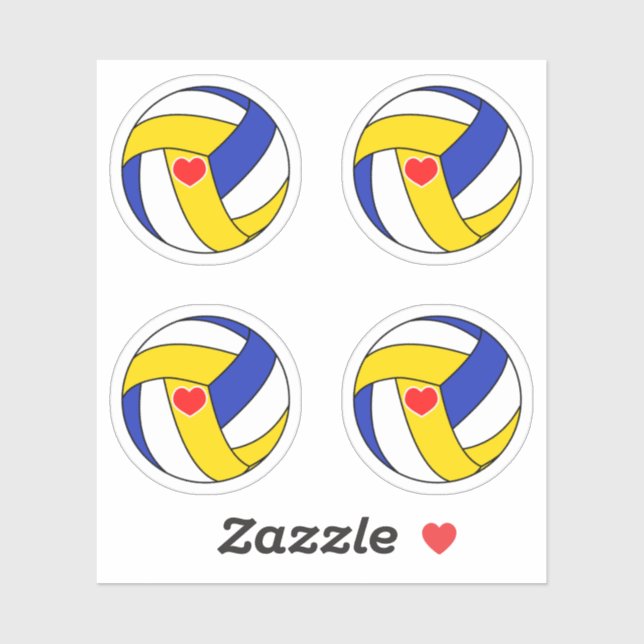 Sticker Boules de volley-ball avec pack de coeur rouge (Feuille)