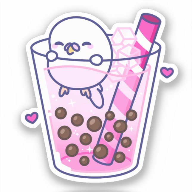 Sticker Boulette Cute Girl Rose Budgie Boba Bubble Tea (Recto)
