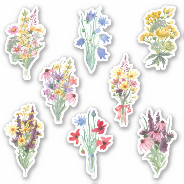 Sticker Bouquet de fleurs d'aquarelle Jardin Thème (Devant)