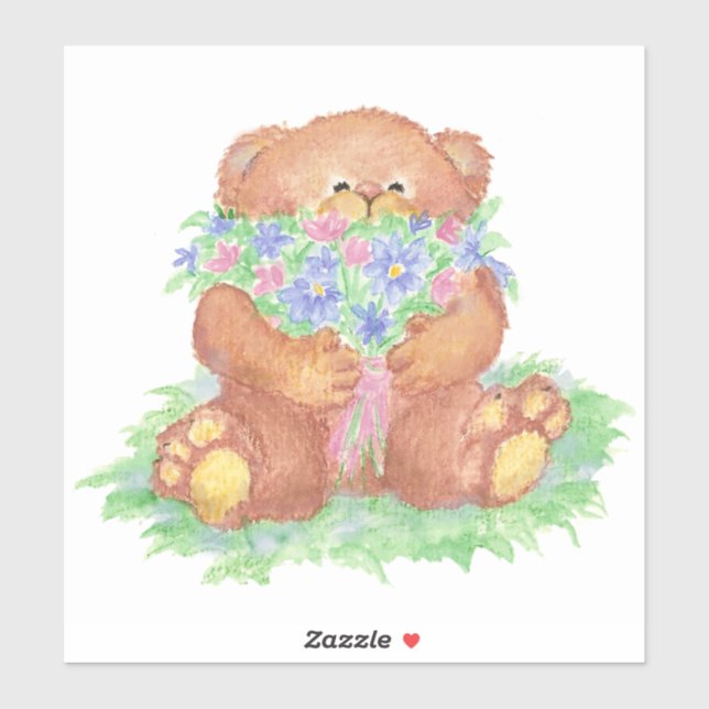 Sticker Bouquet De Fleurs De L'Ours En Teddy (Feuille)