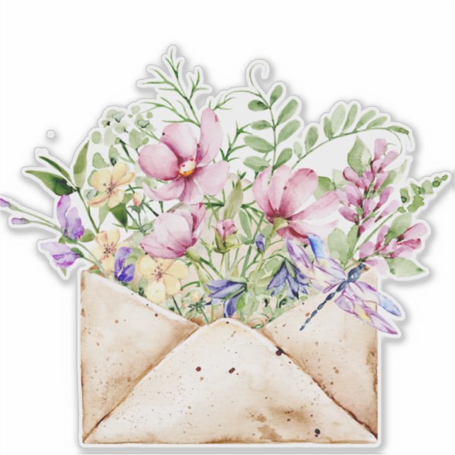 Sticker Bouquet de posy de fleurs sauvages d'aquarelle en  (Devant)
