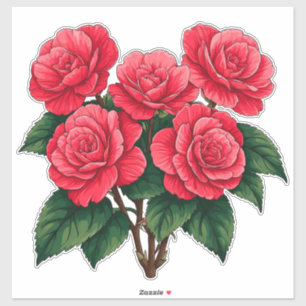 Sticker Bouquet de rose camélia rouge vif