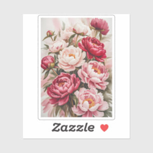 Sticker Bouquet élégant d'aquarelle de pivoines roses et r