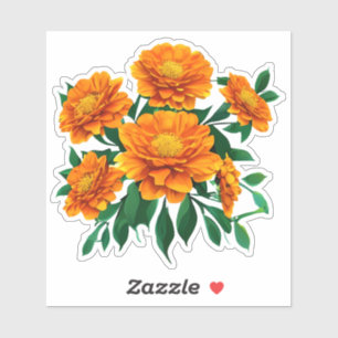 Sticker Bouquet Orange Marigold avec Feuilles verts