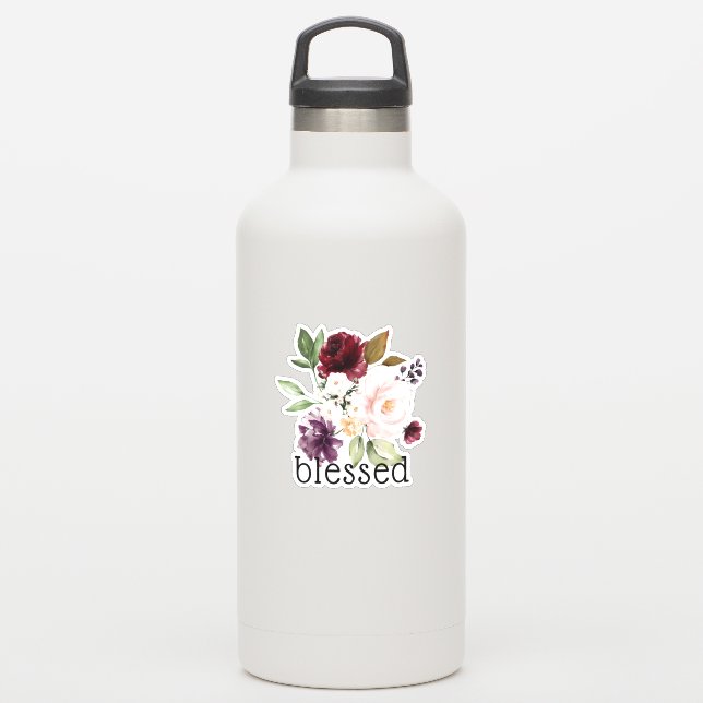Sticker Bourgogne Blush aubergine Floral Bénéficié (Gourde)