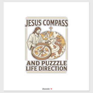 Sticker Boussole Jésus et casse-tête Direction de vie Bous
