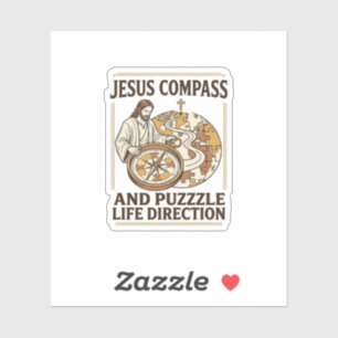 Sticker Boussole Jésus et casse-tête Direction de vie Bous