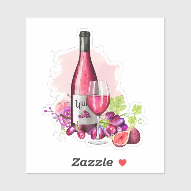 Sticker Bouteille et verre de vin (Feuille)