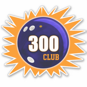 Sticker Bowling 300 Club, Blue Bowling Ball & Orange Vinyl