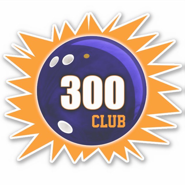 Sticker Bowling 300 Club, Blue Bowling Ball & Orange Vinyl (Devant)