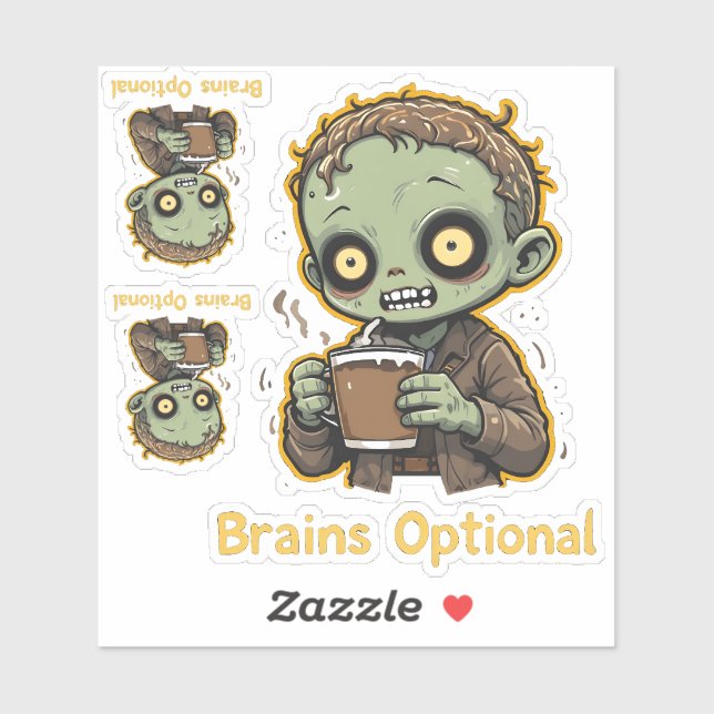 Sticker Brains Optional Zombie Coffee Funny Cute Undead  (Feuille)
