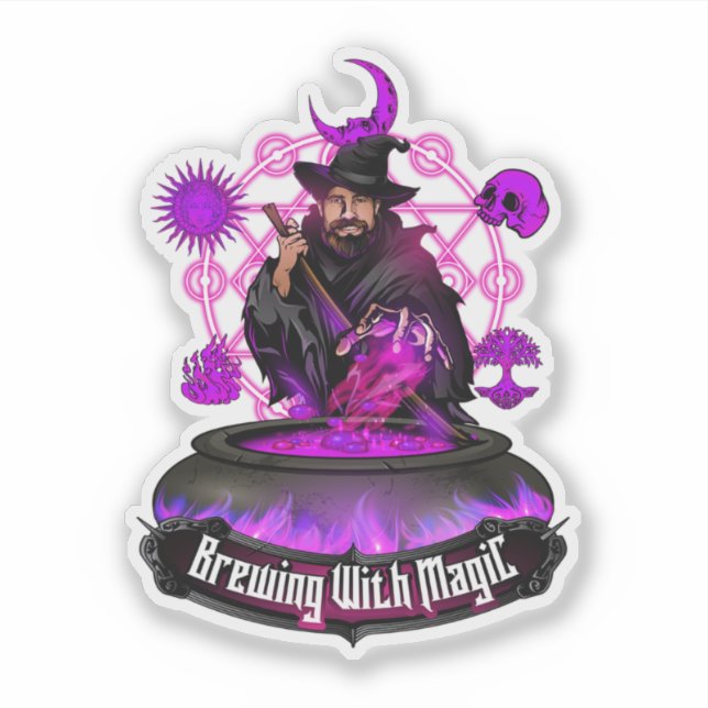 Sticker Brassage Avec Magic Brew Wizard Avec Logo Texte (Devant)