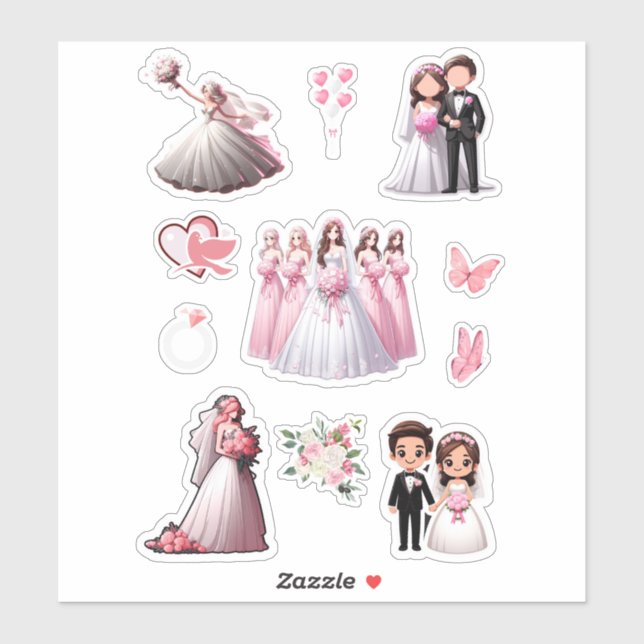 Sticker Bride et pièce rose (Feuille)