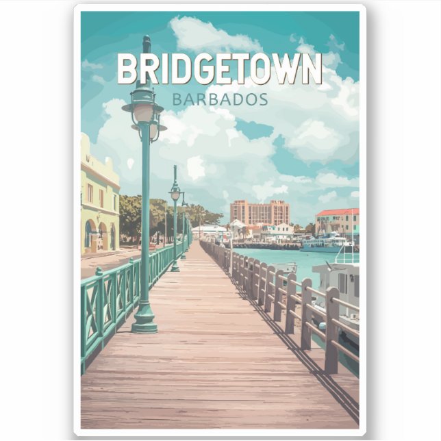 Sticker Bridgetown Barbade Illustration Voyage Art Retro (Devant)