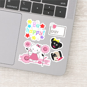 Sticker Bright chien bébé fun fleurs dessin animé kittern