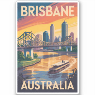 Sticker Brisbane Australie Illustration Voyage Art Vintage