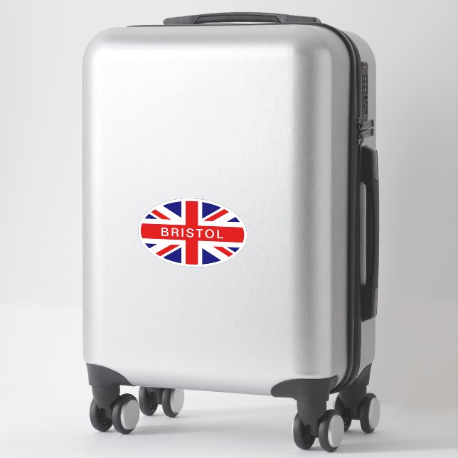 Sticker Bristol drapeau anglais Union Jack vinyle ovale (Sur valise)