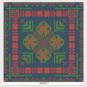 Sticker Broderie palestinienne Tatreez rouge vert 5 Motif