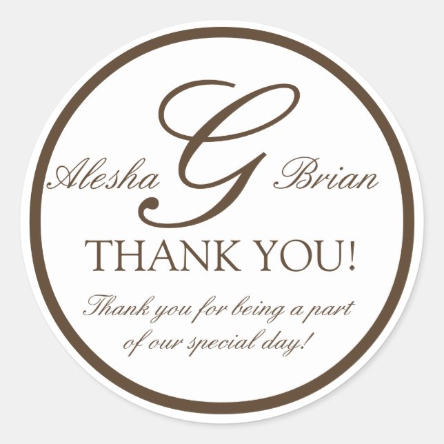Sticker Brown Blanc Monogrammé de mariage Favor (Devant)