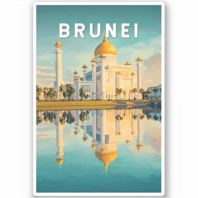 Sticker Brunei Illustration Voyage Art Vintage (Devant)