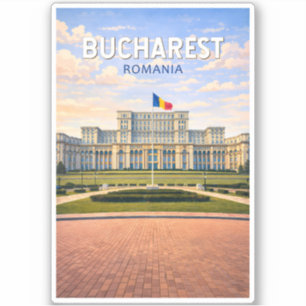 Sticker Bucarest Illustration Voyage Art Rétro Roumanie