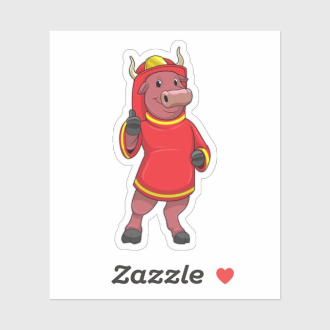 Sticker Bull en tant que pompier avec casque (Feuille)