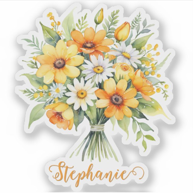 Sticker Bunch de fleurs Floral Design Nom personnalisé (Devant)