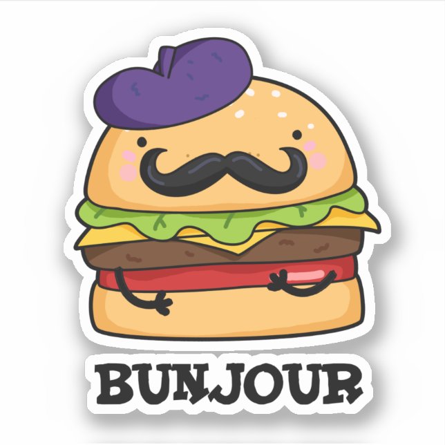Sticker Bunjour Funny Burger Français Bun Pun (Devant)