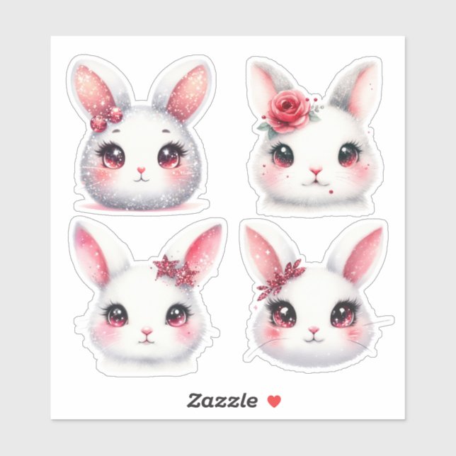 Sticker Bunnies blancs et rouges de Pâques (Feuille)