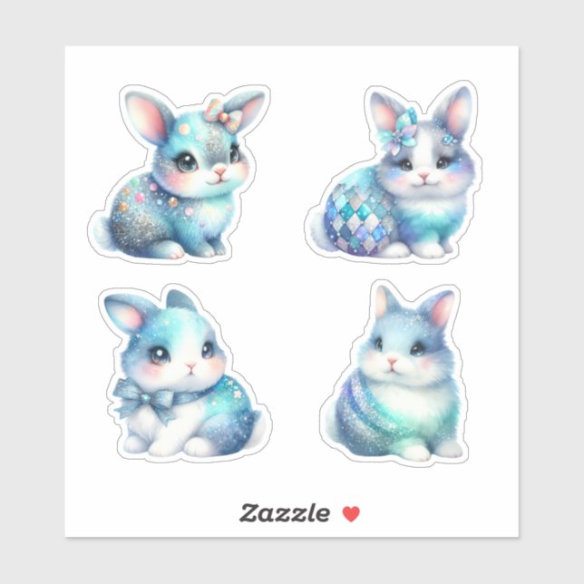 Sticker Bunnies Bleus de Pâques (Feuille)