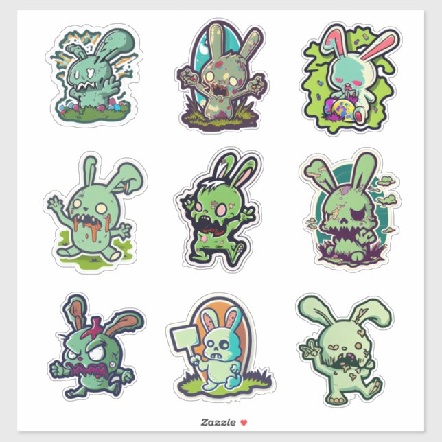 Sticker Bunny de Pâques Zombie (Feuille)