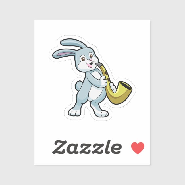 Sticker Bunny en musique avec saxophone (Feuille)