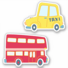 Bus rouge classique embouteillage de taxi jaune
