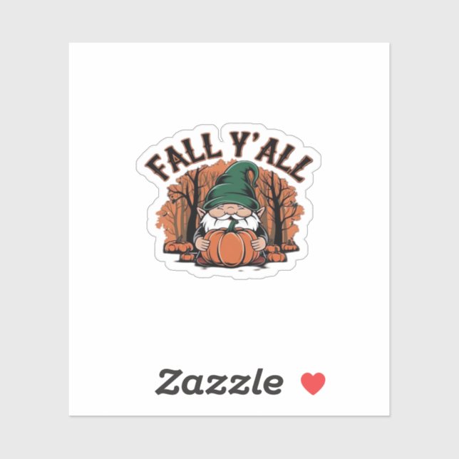 Sticker C’est automne Y’all Citrouille Gnome Automne Retro (Feuille)