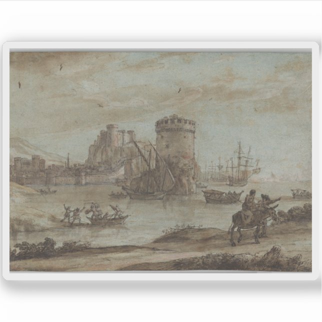 Sticker C.Lorrain - Chiffres dans un paysage avant un port (Devant)