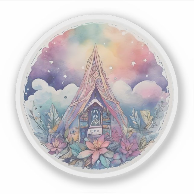 Sticker Cabine floral enchanté sous ciel étoilé (Devant)