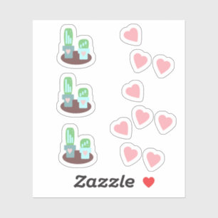 Sticker Cactus Cœurs Flottants Rose